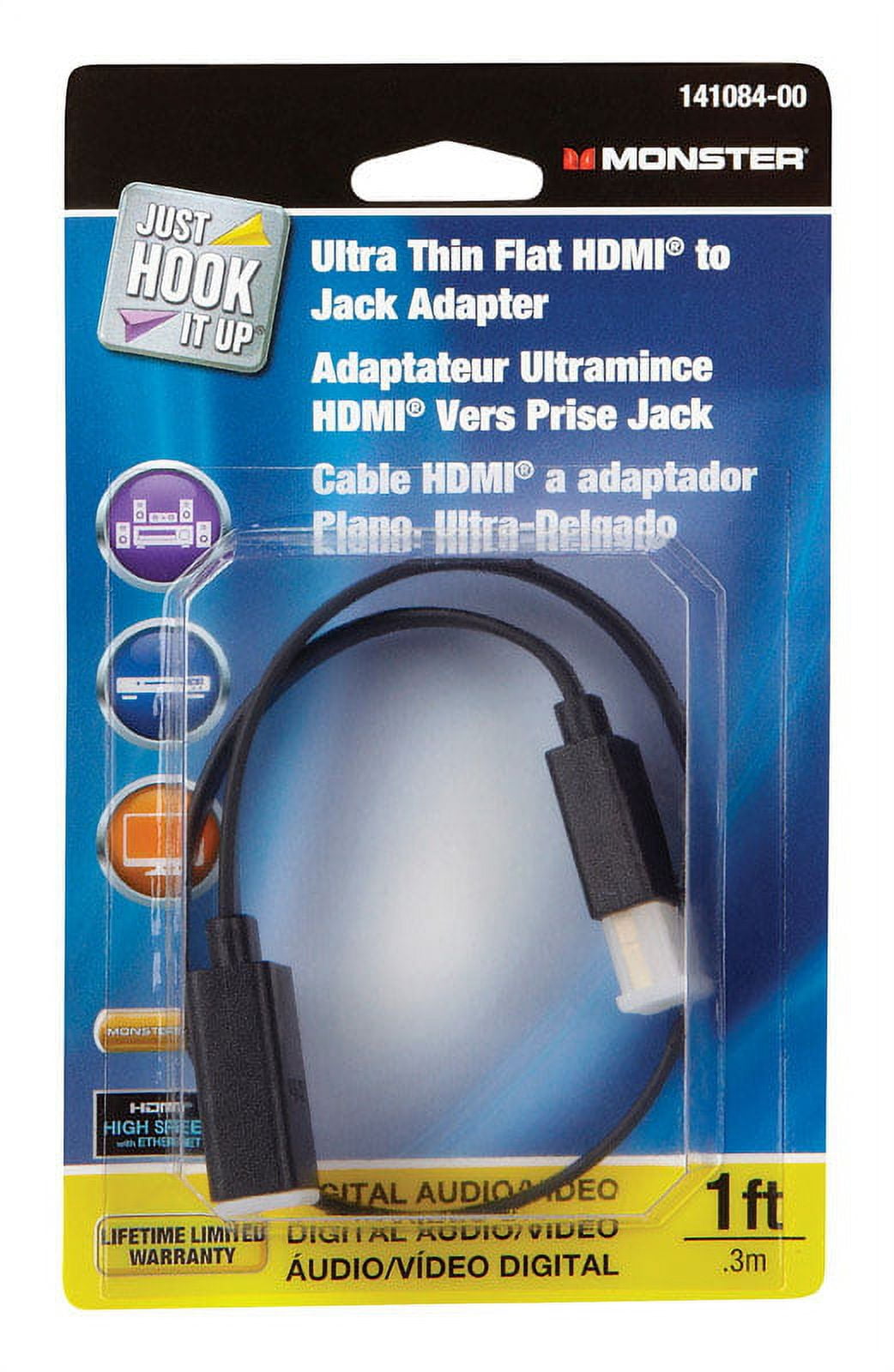 Monster 141084-00 HDMI Cable Adapter, Black, 1ft