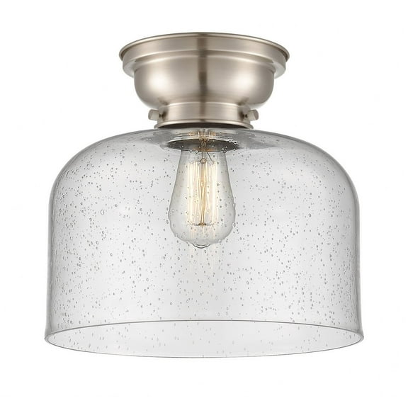 623-1F-SN-G74-L-Innovations Lighting-Bell - 1 Light Flush Mount In Industrial Style-9.4 Inches Tall and 12 Inches Wide-Brushed Satin Nickel
