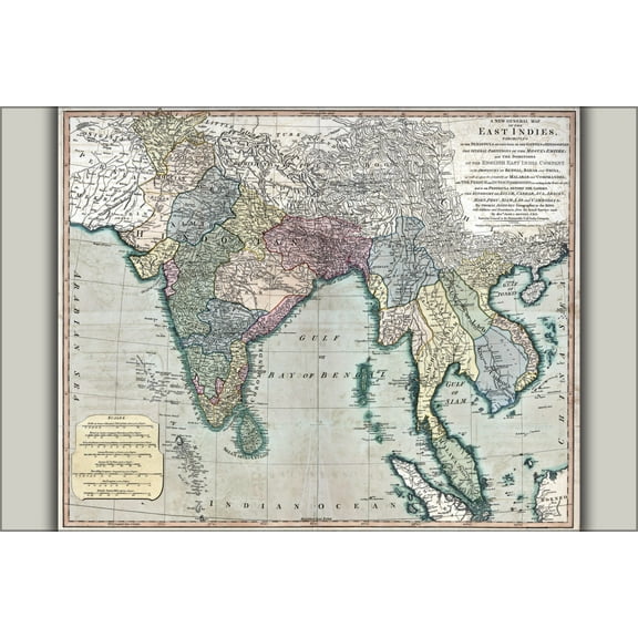 24"x36" Gallery Poster, map of southeast asia 1794 india vietnam thailand