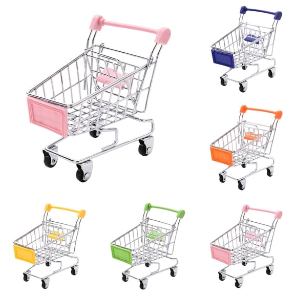 5 Pcs Mini Shopping Cart Ornaments, Desk Mini Supermarket Shopping Grocery Handcart, Small Decorative Ornaments Metal Shopping Utility Cart Mode on Wheels for Holder Desk Accessories