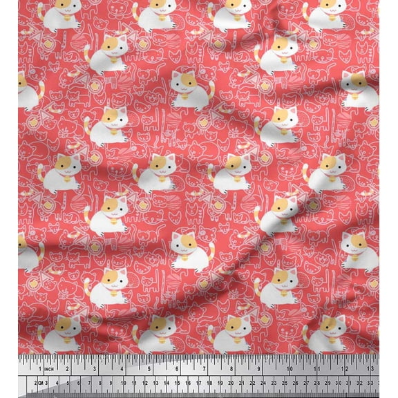 Soimoi Cotton Poplin Fabric Wool & Cat Kids Printed Fabric 1 Yard 56 Inch Wide