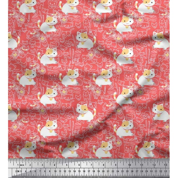 Soimoi Poly Georgette Fabric Wool & Cat Kids Decor Fabric Printed Yard 42 Inch Wide