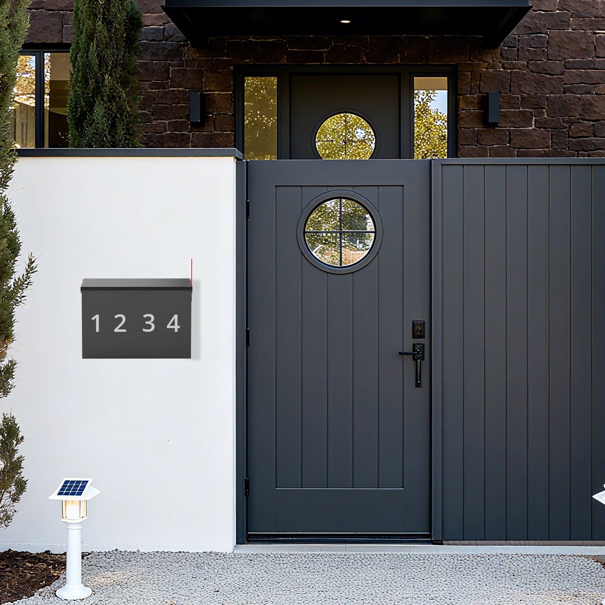 Modern Mailboxes for Outside, Metal Wall Mount Mailbox, with One Flag Kit and 4 Sets of Mailbox Number Stickers