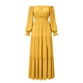 thumbnail image 6 of Eawtki Women's Off Shoulder Long Sleeve Maxi Dress Smocked Waist Tiered Ruffle Hem With Slit Casual Party Dress, 6 of 6