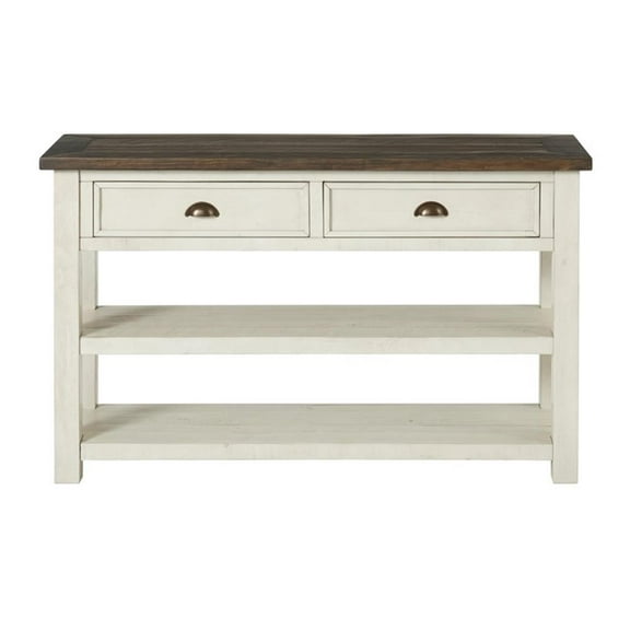 Bowery Hill Farmhouse 2 Drawer Sofa Console Table Cream White and Brown