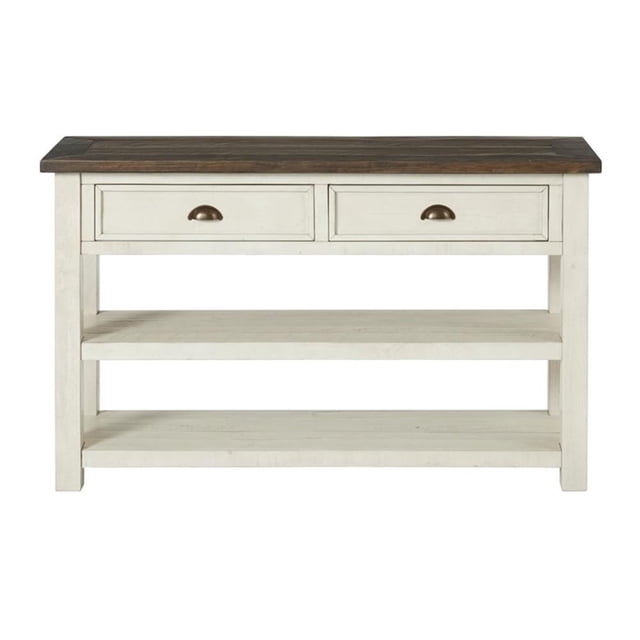 Bowery Hill Table Console de Canapé de Style Ferme à 2 Tiroirs Blanc Crème et Brun