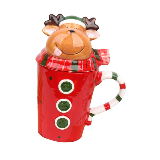 Taza de cerámica navideña, taza de café, Festival, taza de agua pintada a mano, taza para beber, tazas de Navidad para niños, adultos, niños y niñas Alce Soledad Taza de ceramica