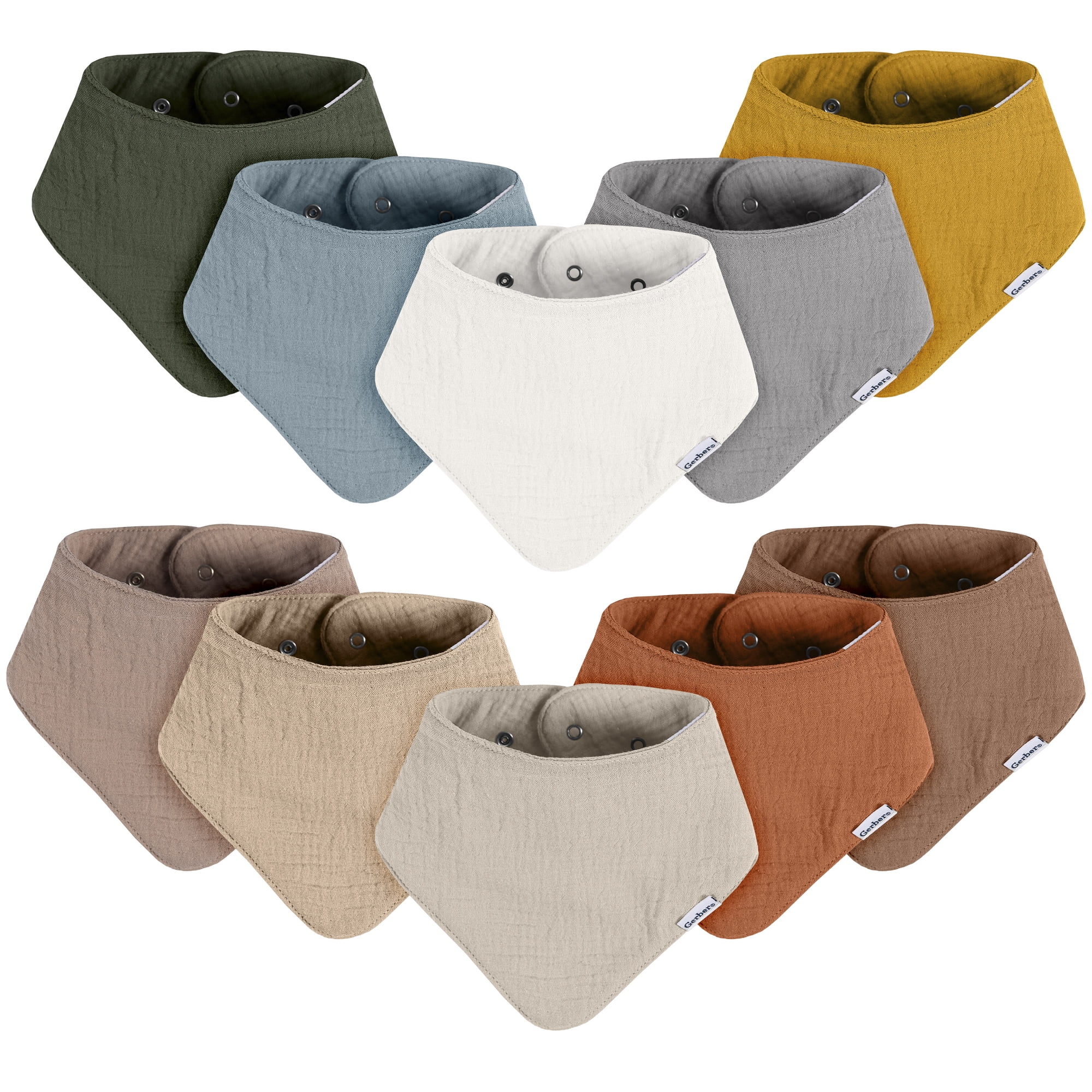 Gerber Baby Neutral Muslin Bandana Bibs, 10-Pack, One Size