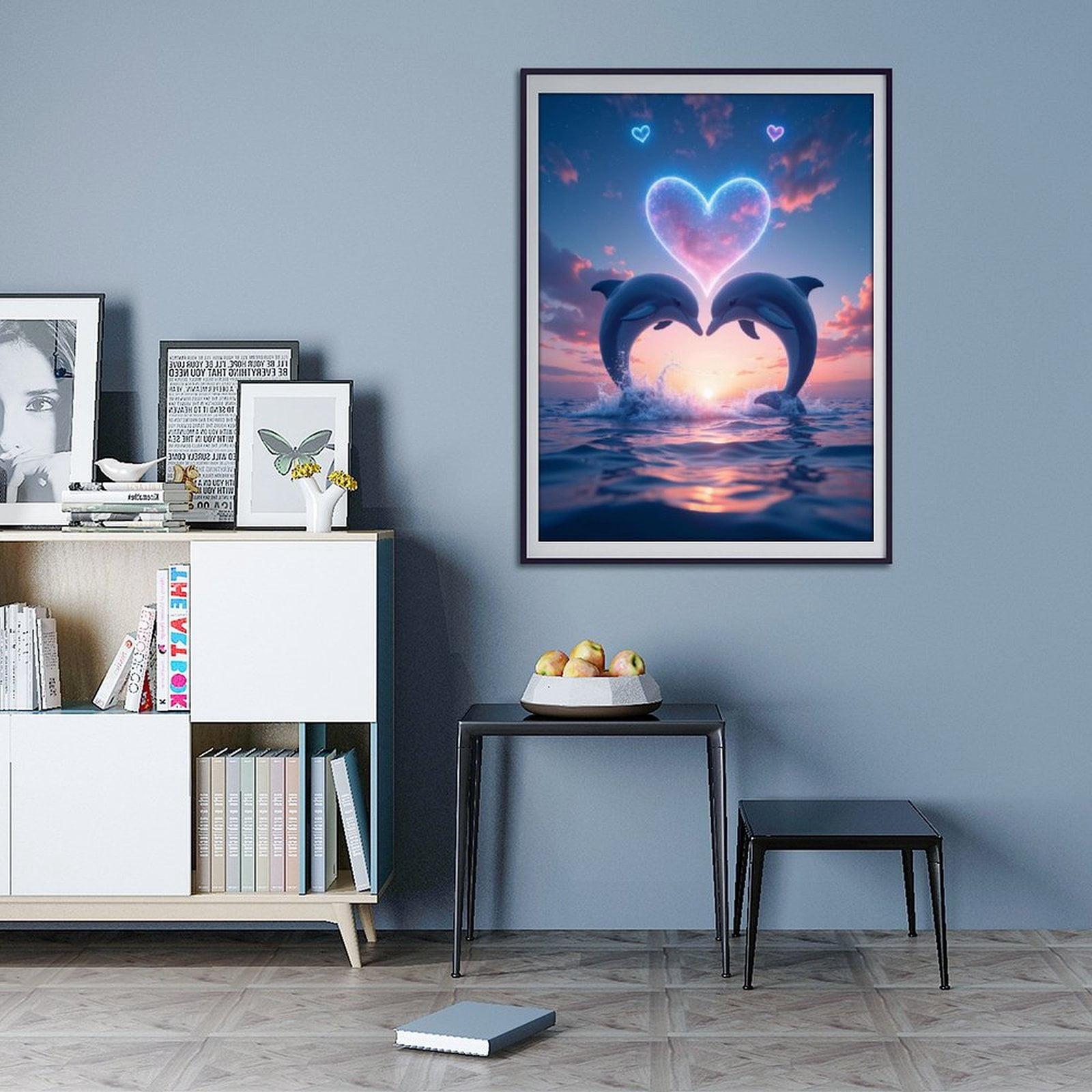 Diamond Art Kit for Adults, Dolphins Love Sea Sunset Sky Diamond Painting for Adults Beginners, 5D DIY Diamond Art Painting Kits, Colorful Diamond Painting Craft for Home Decor 12x16 Frameless