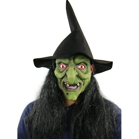 Halloween Green Head Witch Face Masks with Hair Cosplay Costume Party Fancy Dress