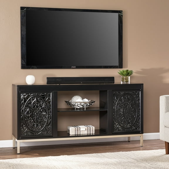 SEI Winsterly Entertainment Center fits up to 56" with Storage, Black/Champagne