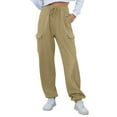 Biziza Women's Brown High Waisted Cargo Sweatpants Winter Loose Basic