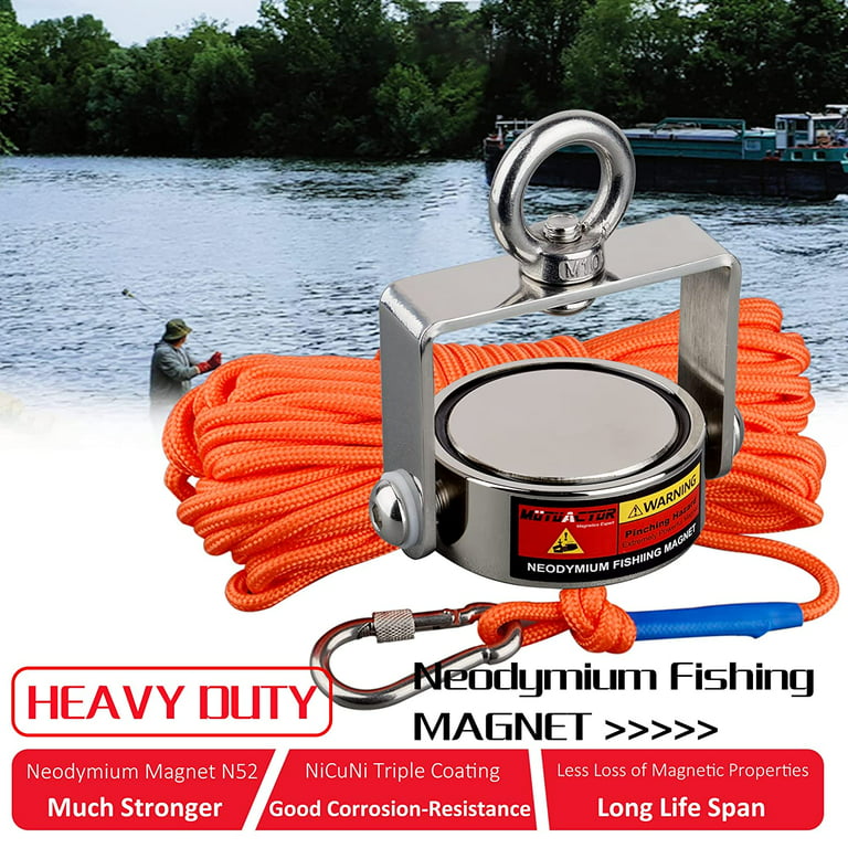 Mutuactor Fishing Magnet Double Sides Combined 1240lb Magnetic Pull Force, Heavy  Duty Neodymium Magnet N52 with 49 Feet(15m) Durable Rope, Powerful Strong  Magnetic of Retrieving Treasure In Rivers
