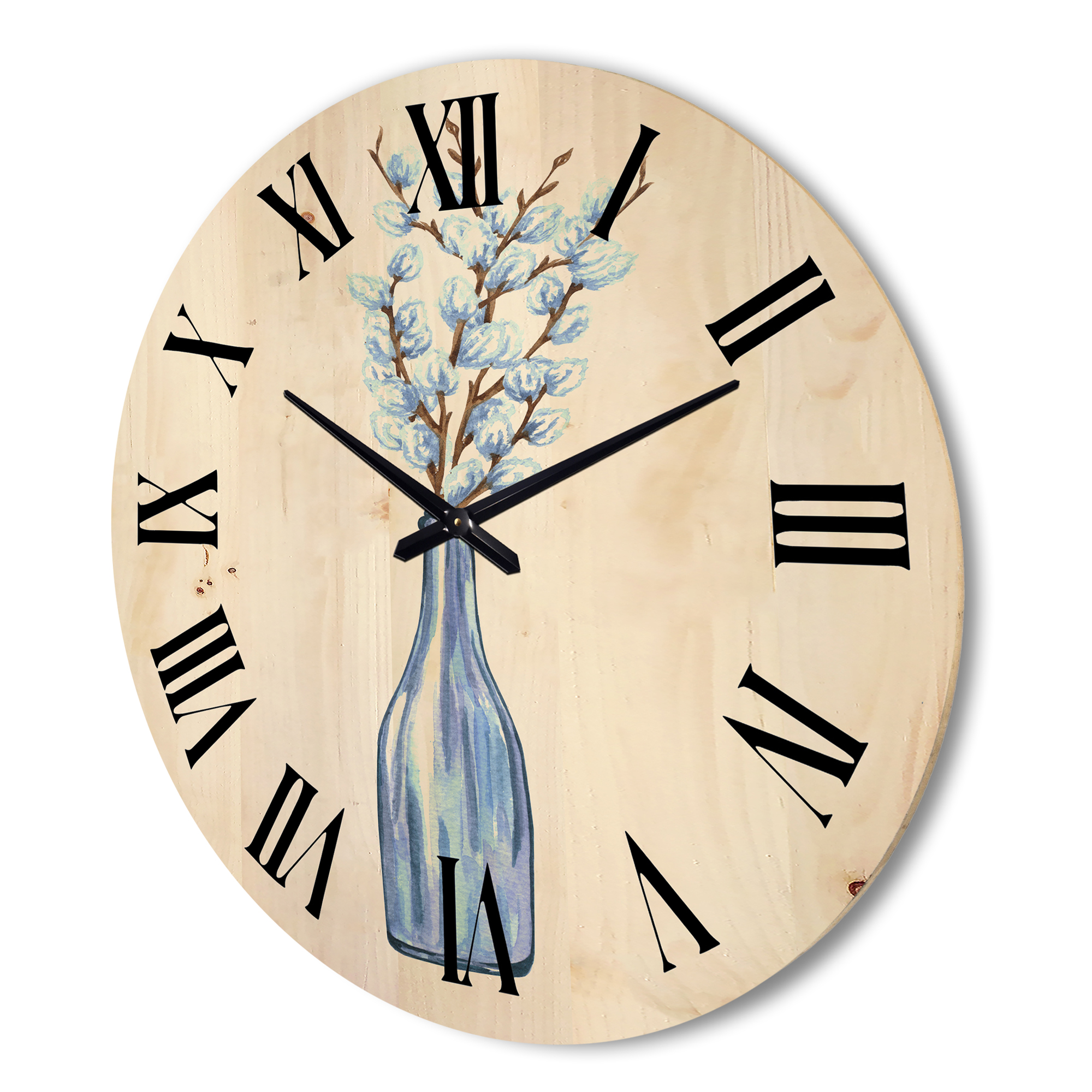Designart 'Bunch of White Pussy Willow Twigs II' Farmhouse Wood Wall Clock