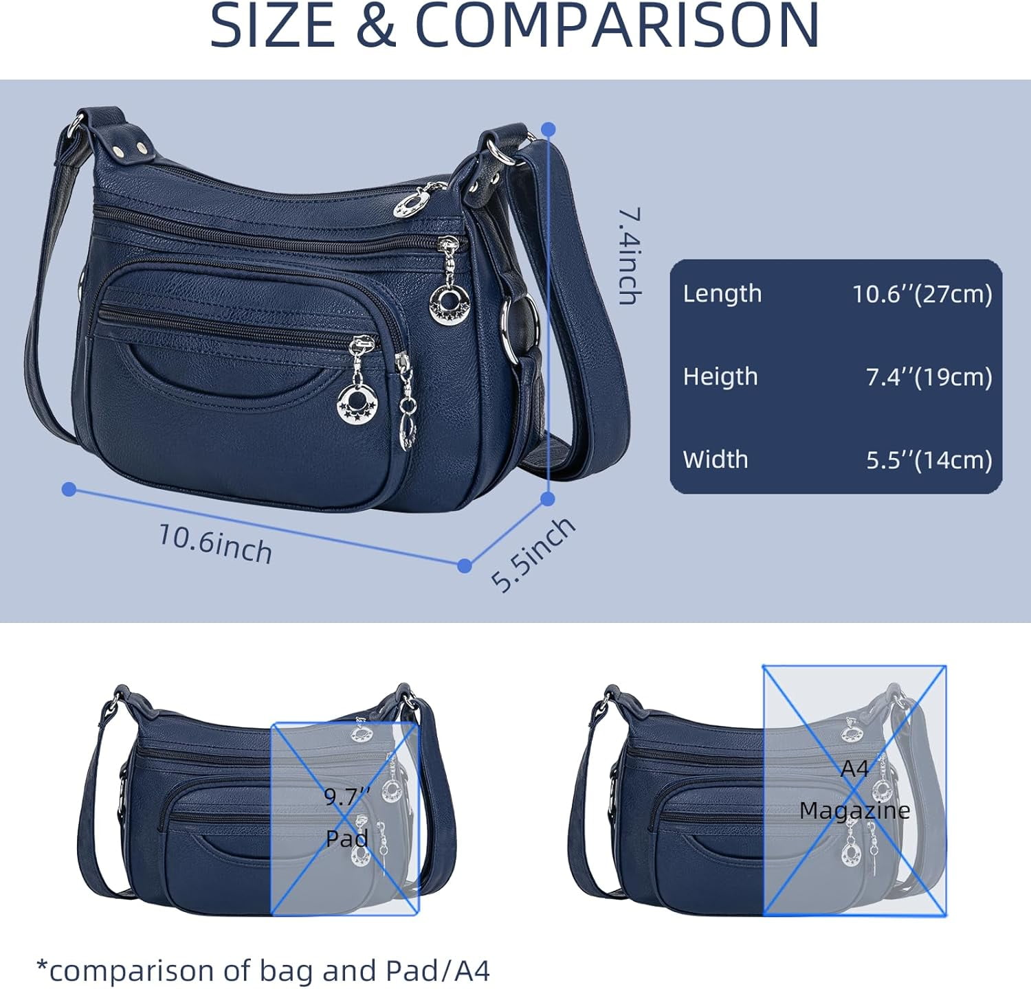 Crossbody Bag for Women Multi Pocket PU Leather Shoulder Handbag Large Capacity Lightweight Purse for Daily Use
