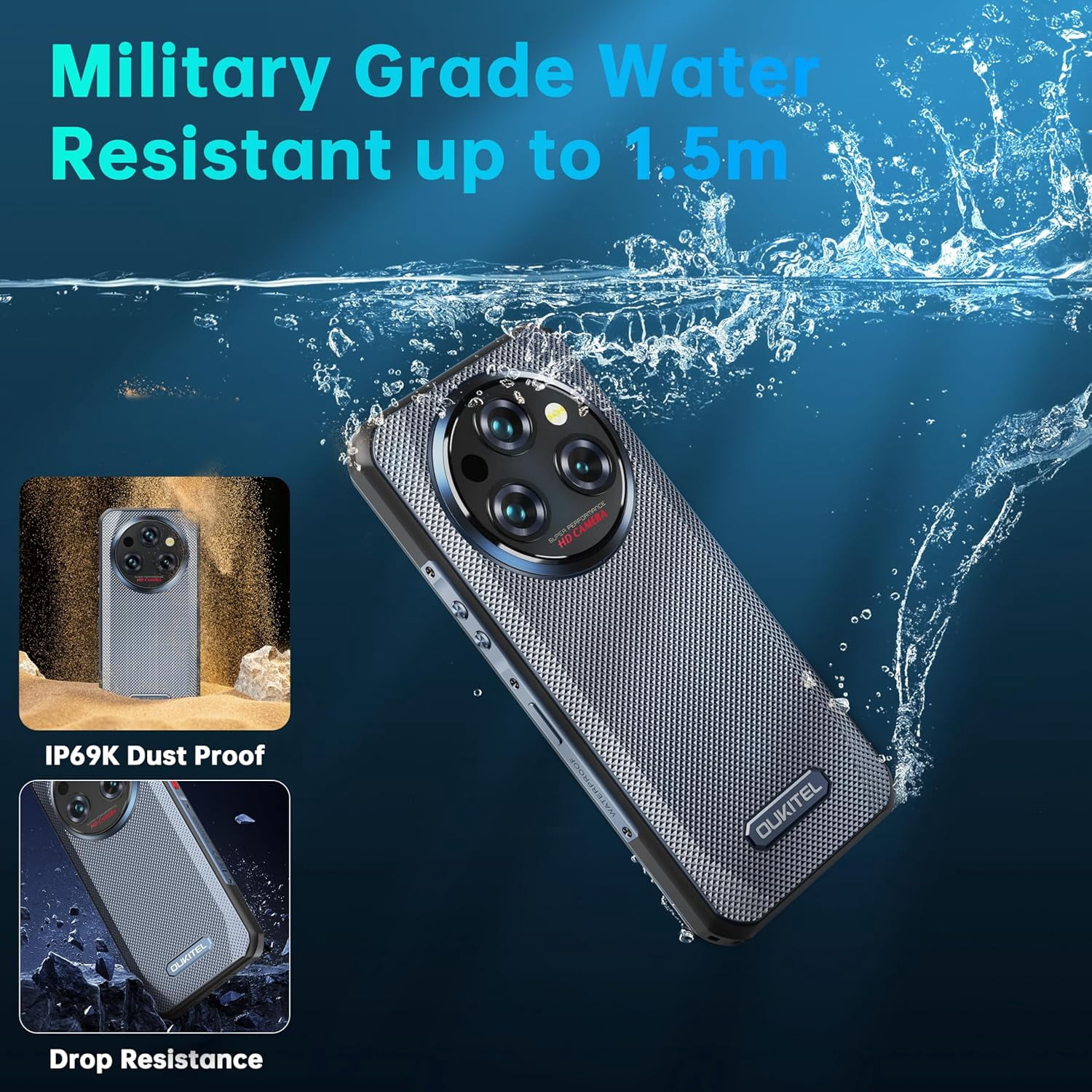 OUKITEL WP35S Rugged Smartphone Unlocked Android 14-24GB+256GB 11000mAh Large Battery, 6.56" FHD+ Phone, 48MP Main Camera IP68/IP69K Waterproof Cell Phone 4G Dual SIM NFC/OTG/BT5.0/T-Mobile
