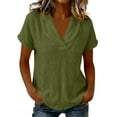 thumbnail image 3 of VBVC Women's Cotton Shawl Collar Blouse , Ladies' V-Neck Short Sleeve Casual Top , Breathable Everyday Summer Shirts For Women,Army Green,S-2XL, 3 of 8