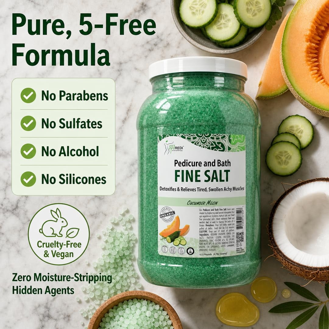 SPA REDI - Detox Foot Soak Pedicure and Bath Fine Salt, Cucumber and Melon, 128 Oz - Made with Dead Sea Salts, Argan Oil, Coconut Oil, and Essential Oil - Hydrates, Softens and Moisturizes