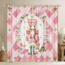 Manfei Christmas Nutcracker Black Out Curtains, Girls Floral Blossom Curtains Pack of 2 (42x63 Each), Pink Buffalo Plaid Bedroom Curtains, Luxury Bedroom Decor