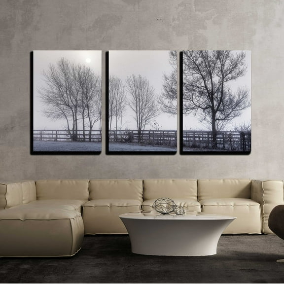 wall26 - 3 Piece Canvas Wall Art - Sun Shrouded in Fog Rises on a Frosty Morning. - Modern Home Art Stretched and Framed Ready to Hang - 16"x24"x3 Panels