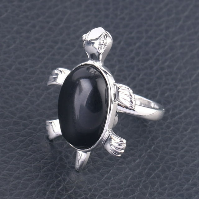 Women Rings Natural Gems Crystal Turtle Tortoise Lapis Lazuli Obsidian Jewelry