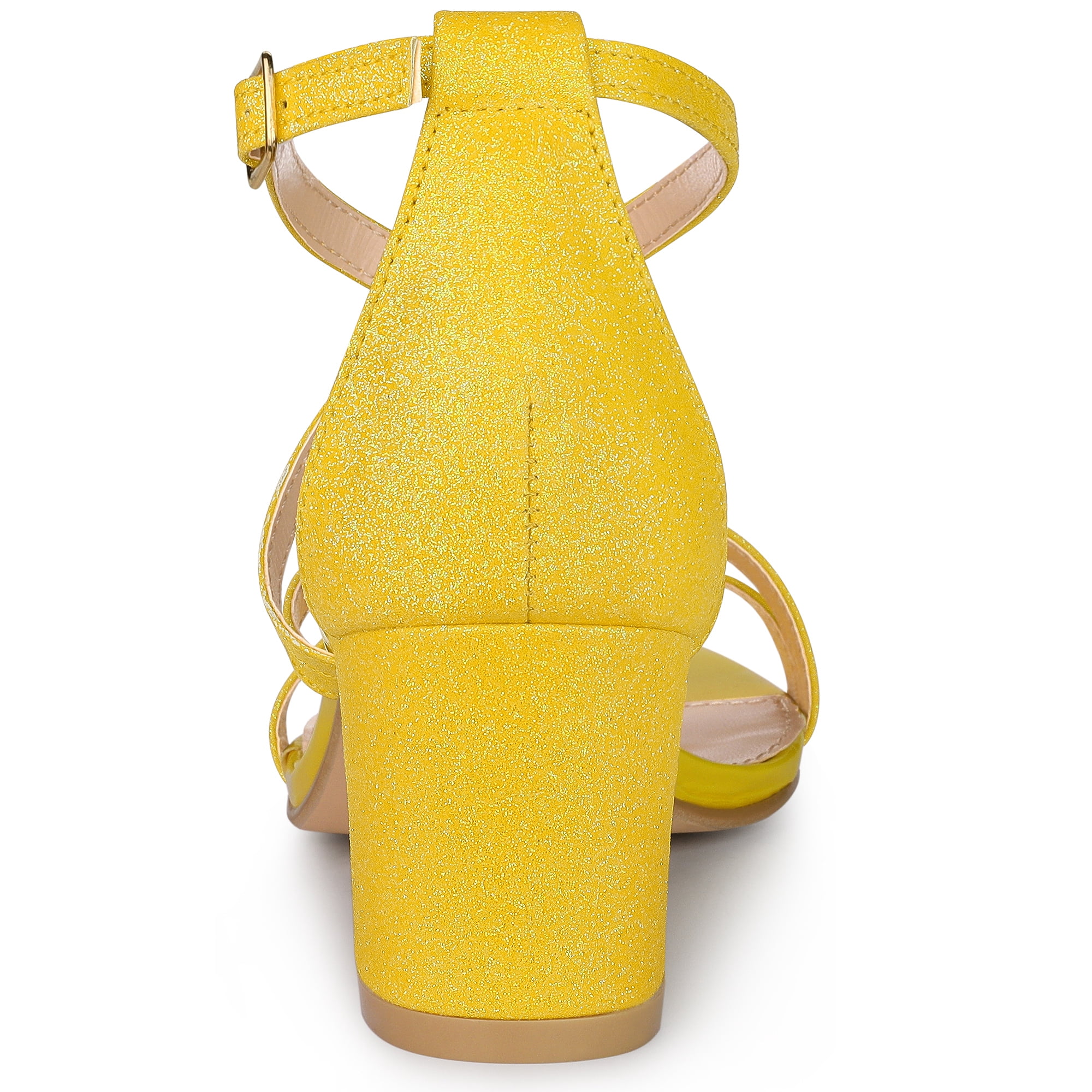 DARING DIVA Women's Glitter Crisscross Strap Chunky Heels Sandals Yellow 7