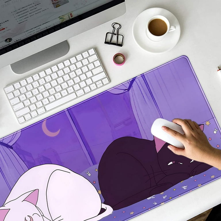 Light Blue Desk Mat, Cute Mousepad Large, Kawaii Anime Aesthetic