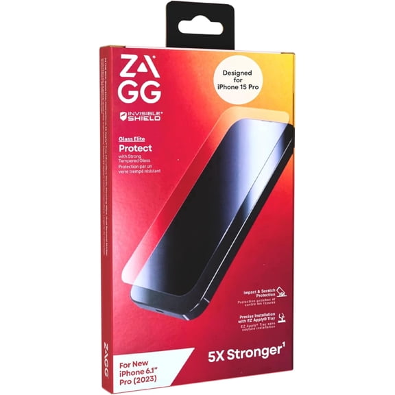 ZAGG InvisibleShield Glass Elite Screen Protector for iPhone 15 Pro - 5X Stronger Tempered Glass, Scratch & Impact Protection, Smudge-Resistant, Easy to Install - Clear