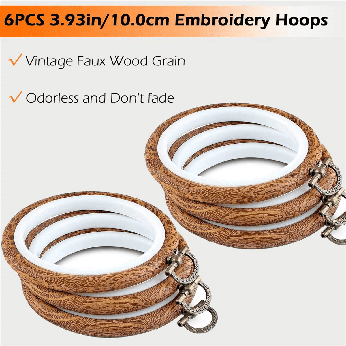 12Pcs Embroidery Hoops 3.93 Inch Round Embroidery Frame with Metal Ring Imitated Wood Embroidery Circle Embroidery Hoop