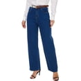 thumbnail image 4 of Pantalones vaqueros de pierna ancha para mujer, cintura alta, holgados, pierna recta, elásticos, casuales, pantalones de mezclilla para mujer, azul-010, 4 of 5