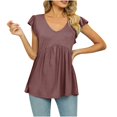 thumbnail image 1 of AherBiu Tops for Women Trendy Ribbed Knitted Cap Sleeves V Neck Solid Color Ruched Casual Stretchy Comfy Flowy Tunics, 1 of 7