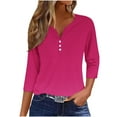 thumbnail image 2 of LEBONYARD Long Sleeve Shirts for Women,Fall Womens Tops Fashion,Women's Fashion Casual Solid T-shirt 3/4 Sleeves Buttons Blouse V-Neck Tops Hot Pink XXXL, 2 of 5