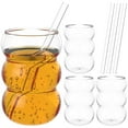 thumbnail image 1 of PEACNNG 4 Pcs 18 oz Wavy Drinking Water Glasses Drinking Glasses with Glass Straws Wavy Shape Bubble Glass Cups Enduring Wavy Shape Vintage Ribbed Glassware Multipurpose Drinking Glasses, 1 of 8
