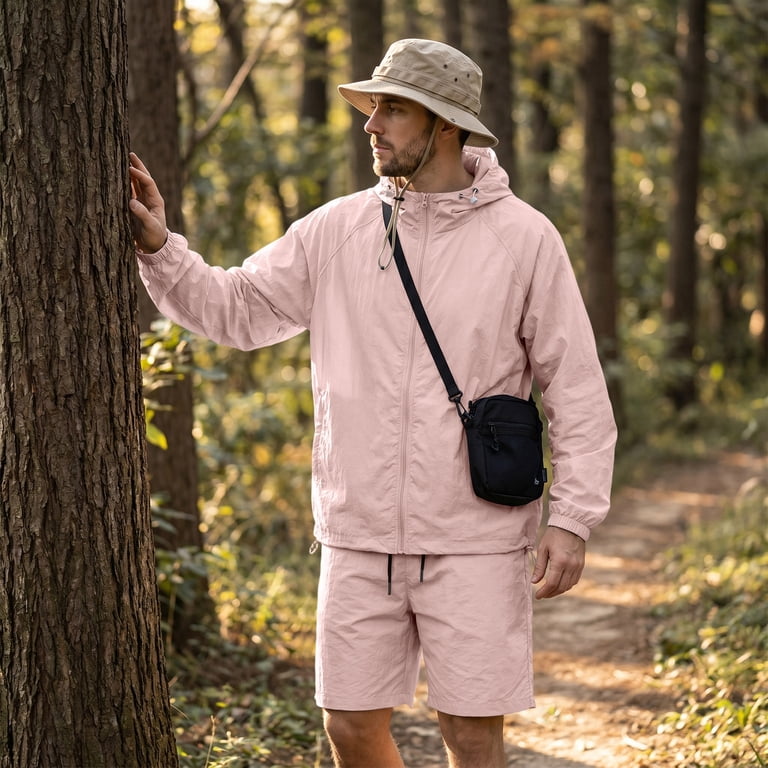 Two Piece Sets for Men Sun Protection Full Zip Hoodie Matching