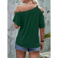 thumbnail image 2 of Women'S Off the Shoulder Top Short Sleeve Cutout Asymmetrical Neck T Shirt  Green XL, 2 of 6