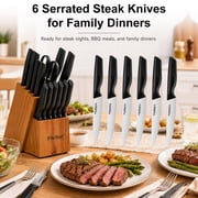 Knife Set with Block and Sharpener, High Carbon Stainless Steel Chef Knife block Set for Kitchen(15 PCS Pro Black)
