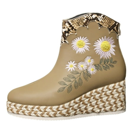 

DVKOVI Womens Casual Shoes Women Ankle Boots Ladies Round Toe Solid Shoes Short Wedge Slope Heel Vintage Western Zipper Boots Ankle Boots Wedges Heels for Women Closed Toe Khaki 40