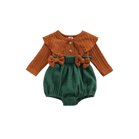 

Baby Girls Sweater Corduroy Romper Long Sleeve Ruffles Doll Collar Ribbed Knitted Jumpsuits Clothes