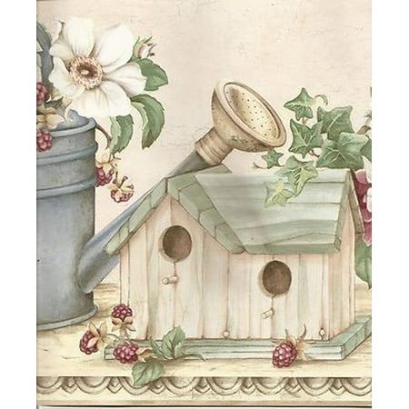 Birdhouses Wallpaper Border - 877540 Watering Cans Birdhouses Wallpaper Border MY1925b