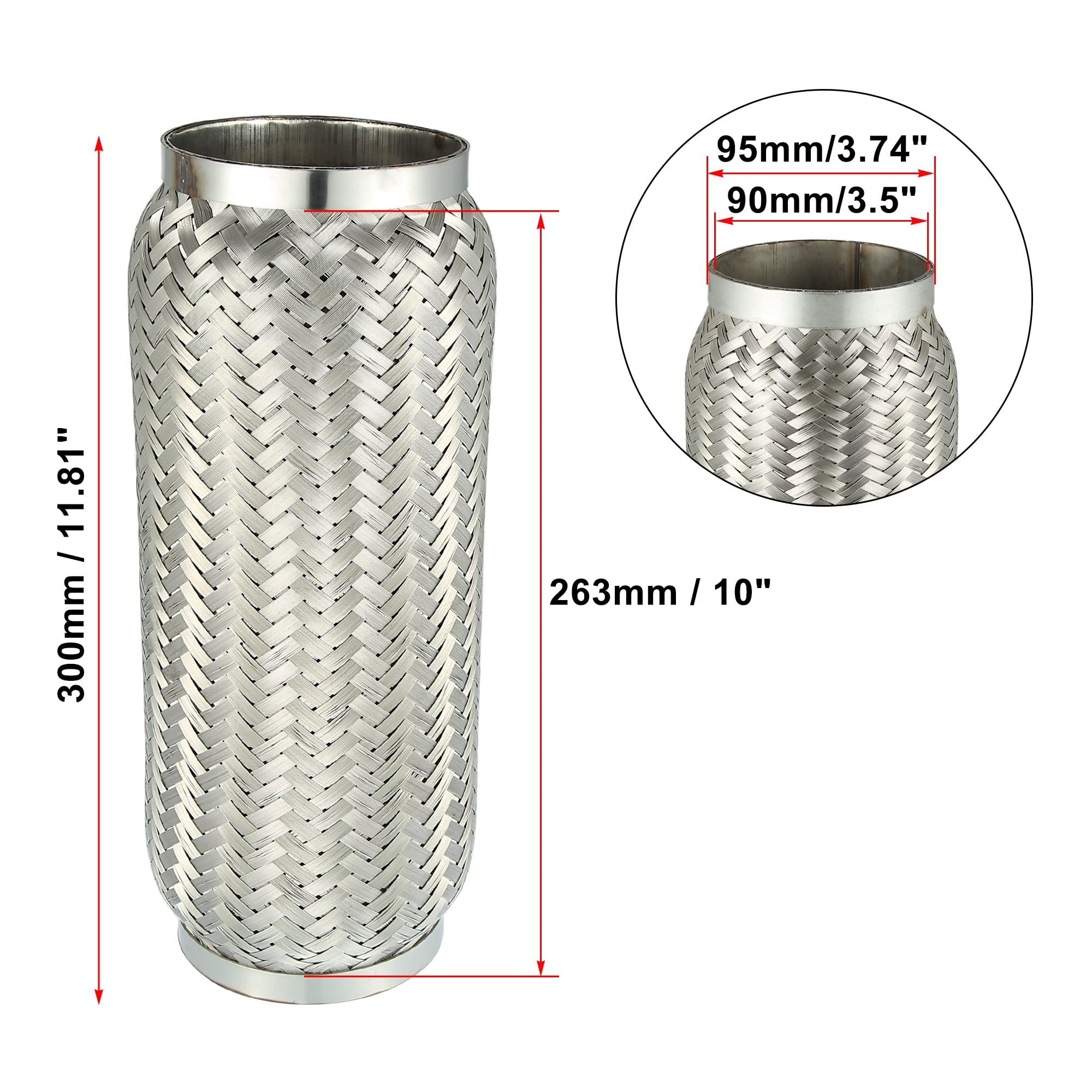 3.5"x10"x11.81" Vehicle Exhaust Flexible Pipe Tubing Universal Exhaust Joint Stainless Steel Silver Tone