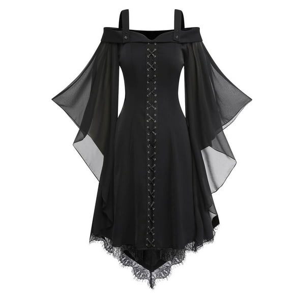 AOOCHASLIY Full Dress in Evening Women's Long Sleeve Off-The-Shoulder Solid Irregular Chiffon Mini Dress