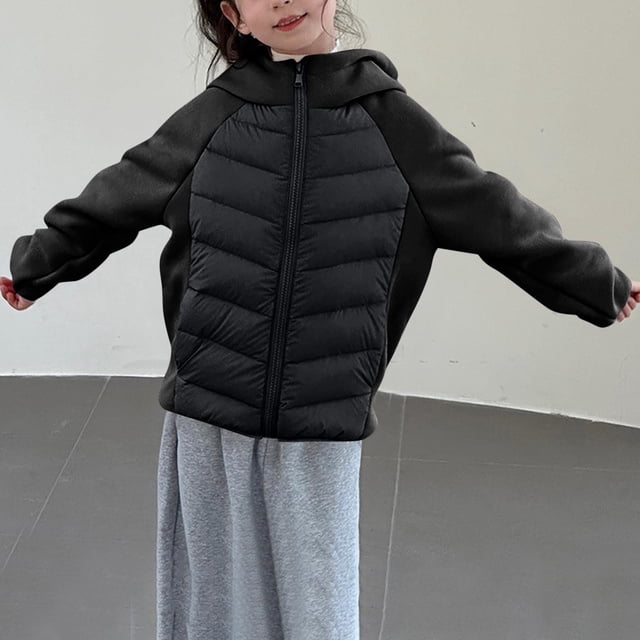 Chaquetas y abrigos casuales con capucha de manga larga Chaqueta de invierno para niños Chaqueta con capucha ligera con empalme Chaqueta de plumón Top corto para niños de tamaño mediano Tops de poliés