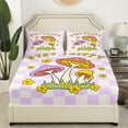 thumbnail image 3 of Erosebridal Mushroom Bed Set Yellow Flower Floral Bed Sheets Set, Purple Grid Checkered Sheet Set Twin Geometric Plaid Buffalo Sheets, Wild Fungus Top Sheet 3pcs, 3 of 5