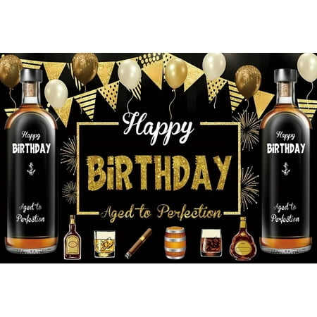 Image of Vintage Wooden Whiskey Happy Birthday Background Men Aged to Perfection Birthday Party Customized Photography Backdrop