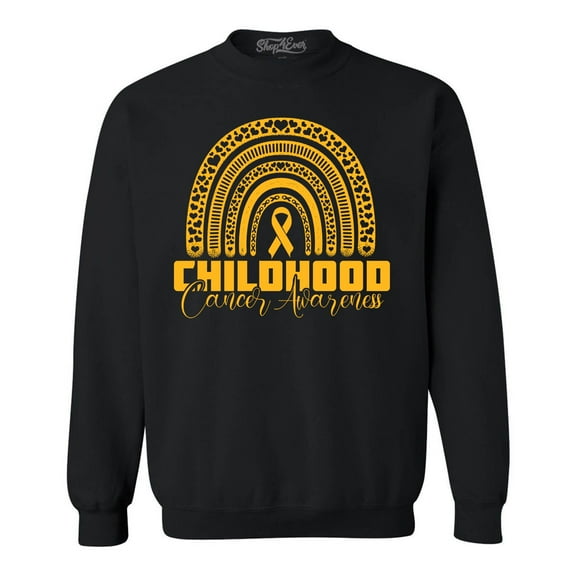 Shop4Ever Men's Childhood Cancer Awareness Gold Rainbow Crewneck Sweatshirt XXX-Large Black