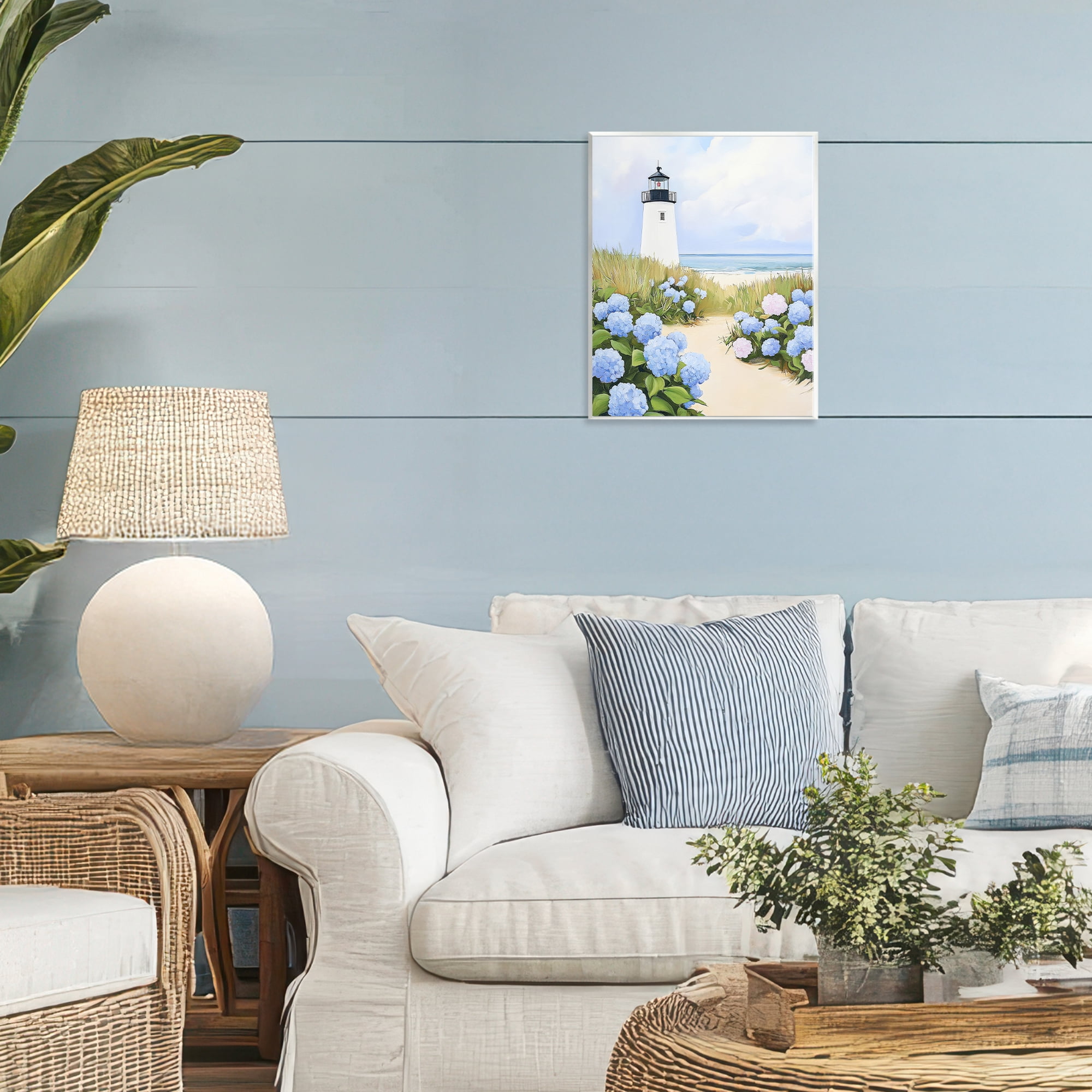 Stupell Industries Hydrangea Path Leading to Lighthouse Wall Plaque Art, design by Sisi and Seb