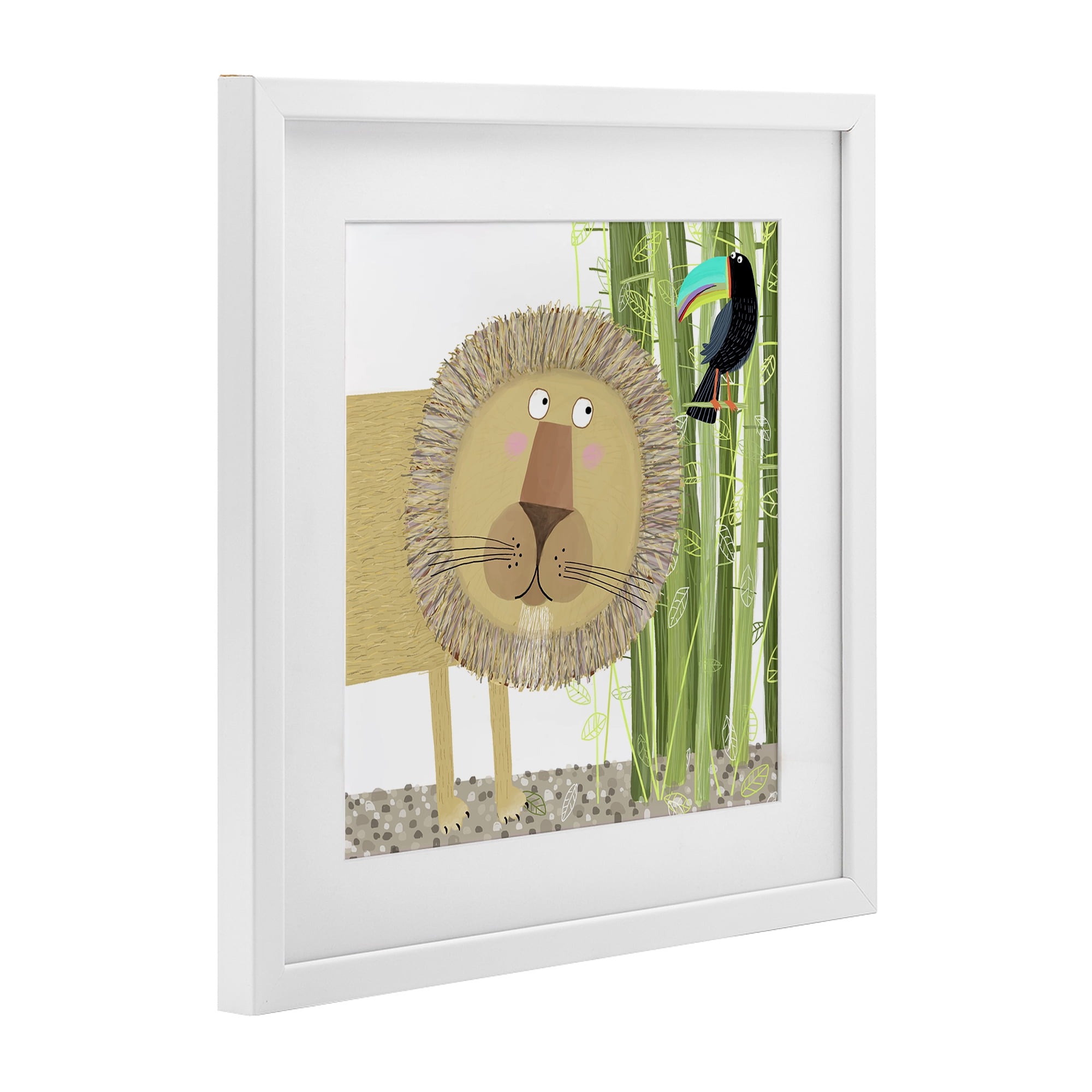 Stupell Industries Lion with Bamboo Trees & Toucan White Framed Print Under Glass, design by Carla Daly