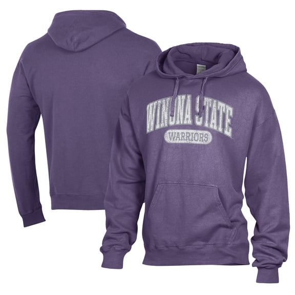 Men's Comfort Wash  Purple Winona State Warriors Lightweight Fleece Pullover Hoodie