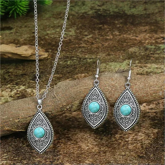 K-KED Vintage 925 Silver Cubic Zirconia Pendant Women Earrings Necklace Set Jewelry-#2