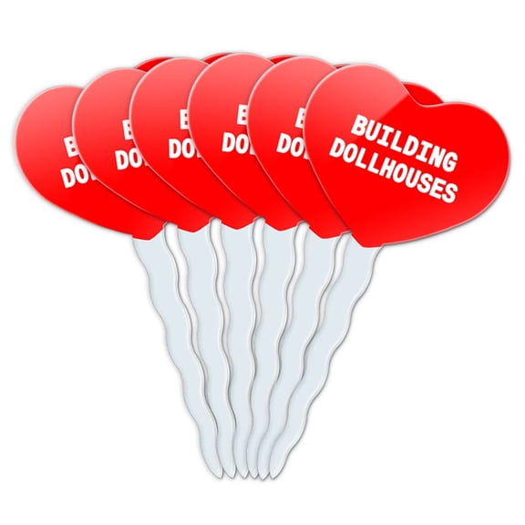 Building Dollhouses Heart Love Cupcake Picks Toppers - Set of 6